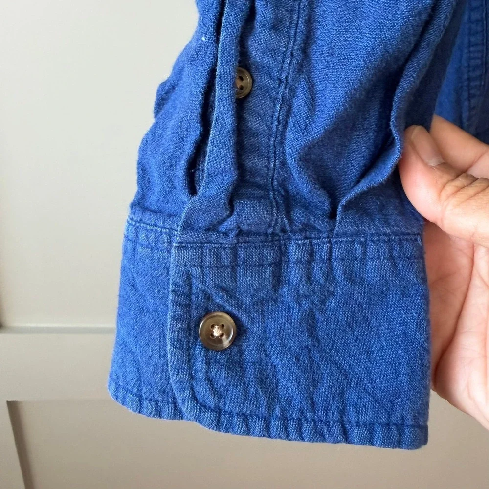 Old Navy Linen Blend Shirt Mens XL Blue Slim Fit Long Sleeve Button Down Pocket